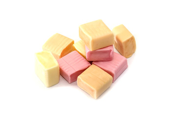 colored chewing sweets on a white background.