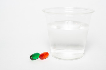 Medication pills isolated on a white background. 
