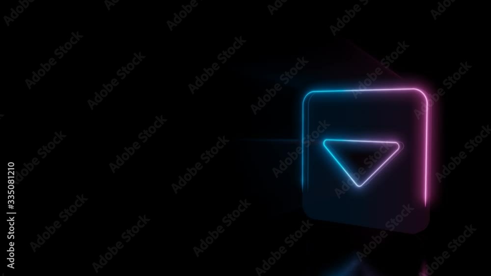 Poster abstract 3d rendering glowing blue purple neon symbol of caret square down with glowing outlines wit