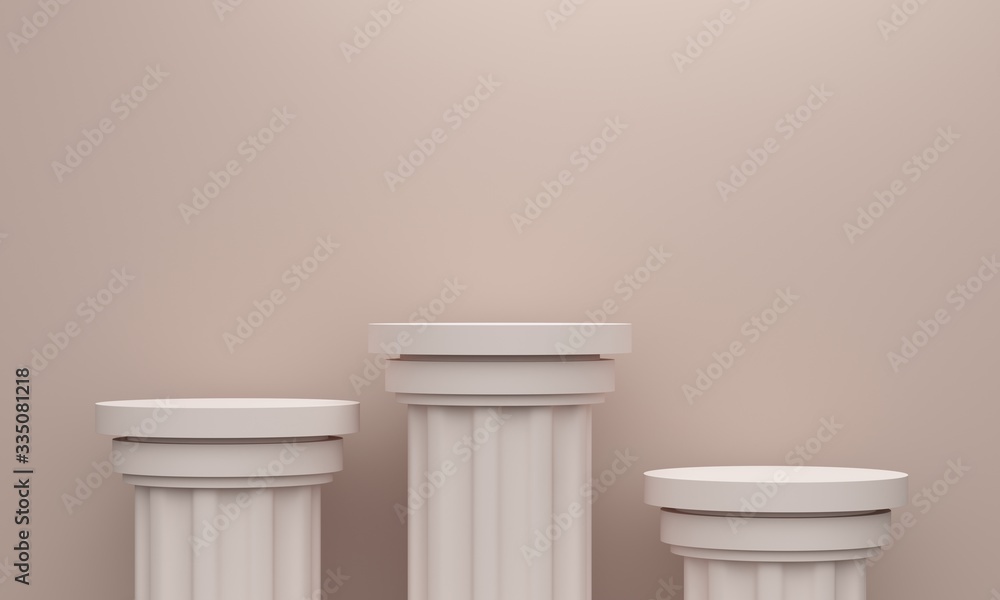 Poster beige abstract background with vintage columns platforms and the wall. 3d rendering
