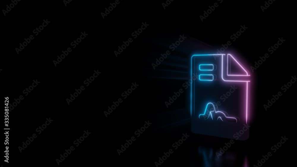 Aufkleber abstract 3d rendering glowing blue purple neon symbol of paper with bent corner and signature with g