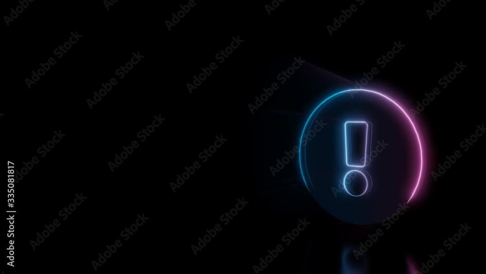 Poster abstract 3d rendering glowing blue purple neon symbol of exclamation symbol in circle with glowing o