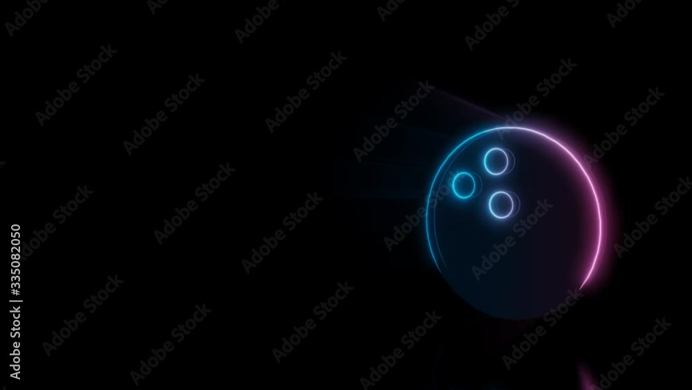 Poster abstract 3d rendering glowing blue purple neon symbol of bowling ball with glowing outlines with ray