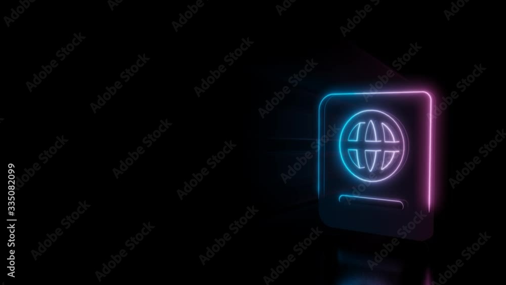 Aufkleber abstract 3d rendering glowing blue purple neon symbol of passport with globe on top with glowing out