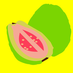 Papaya fruit on a yellow background. Vector illustration.
