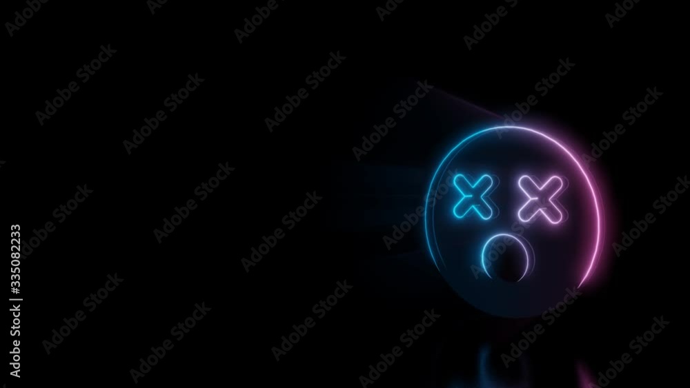 Poster abstract 3d rendering glowing blue purple neon symbol of dizzy emoticon with glowing outlines with r