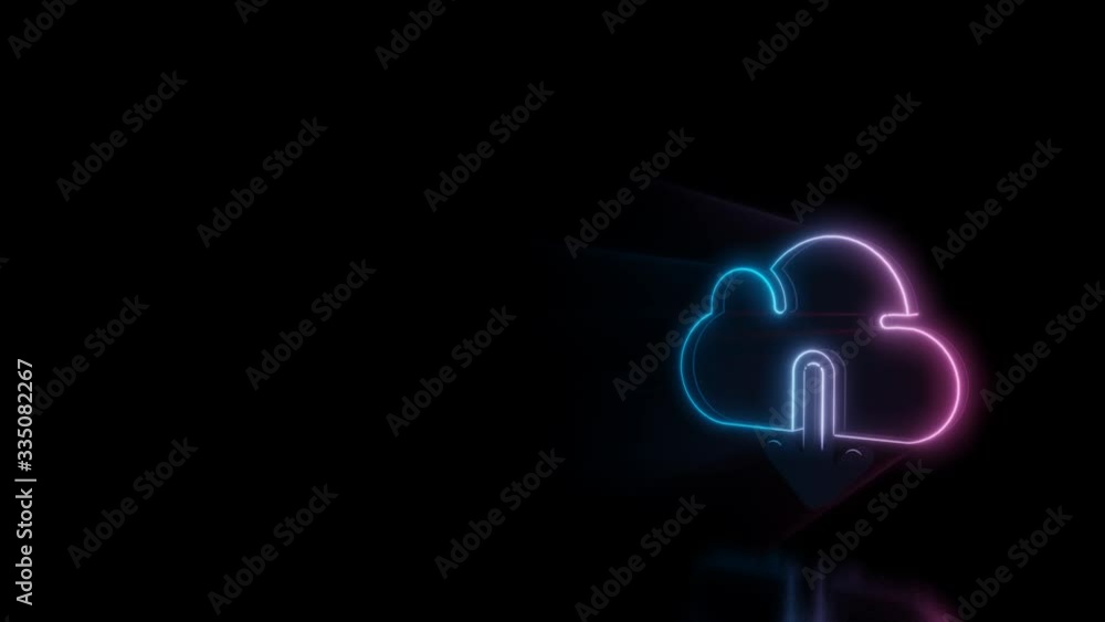 Poster abstract 3d rendering glowing blue purple neon symbol of download from cloud with down arrow with gl
