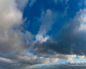 Fantastic clouds against blue sky, panorama