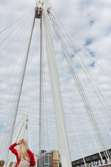 smilling girl with camera at capital in europe