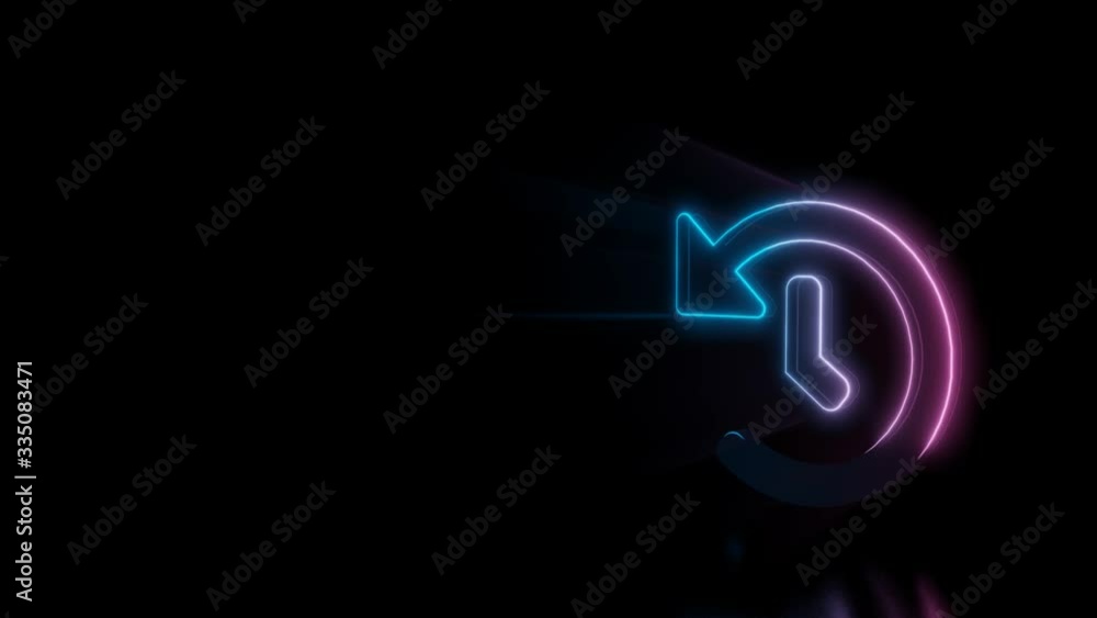 Aufkleber abstract 3d rendering glowing blue purple neon symbol of clock with counterclockwise arrow with glow