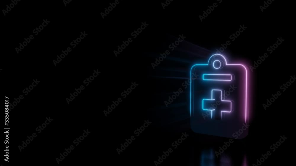 Poster abstract 3d rendering glowing blue purple neon symbol of medical notes with cross with glowing outli
