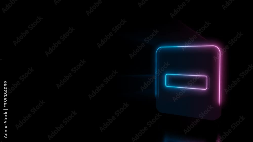 Poster abstract 3d rendering glowing blue purple neon symbol of bold minus symbol in square with glowing ou