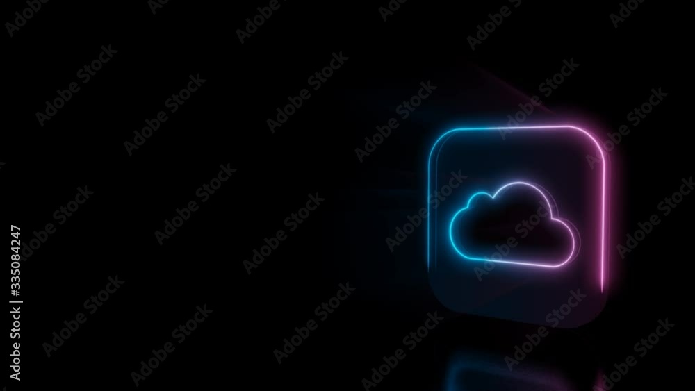 Poster abstract 3d rendering glowing blue purple neon icon of icloud drive app on ios style with glowing ou