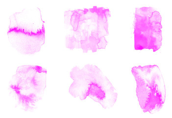 Set of watercolor splashes and blots on white background