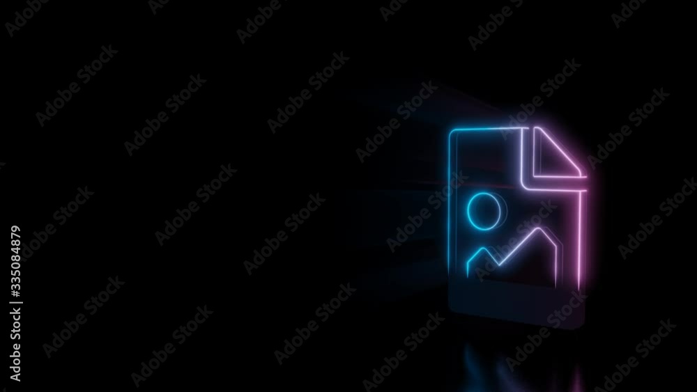 Poster abstract 3d rendering glowing blue purple neon symbol of paper with bent corner and landscape with g