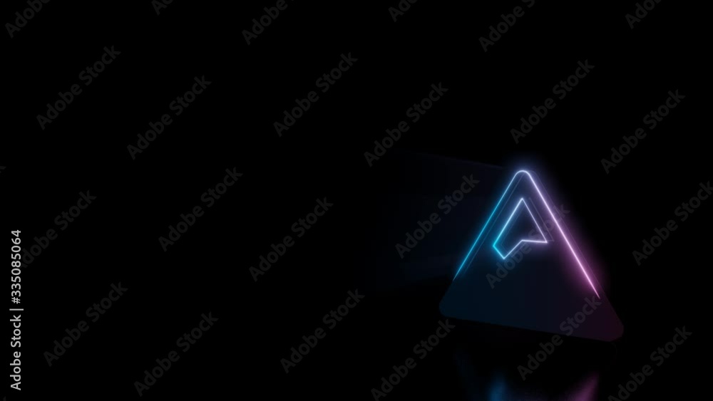 Poster abstract 3d rendering glowing blue purple neon symbol of triangle mountain with snow peak with glowi