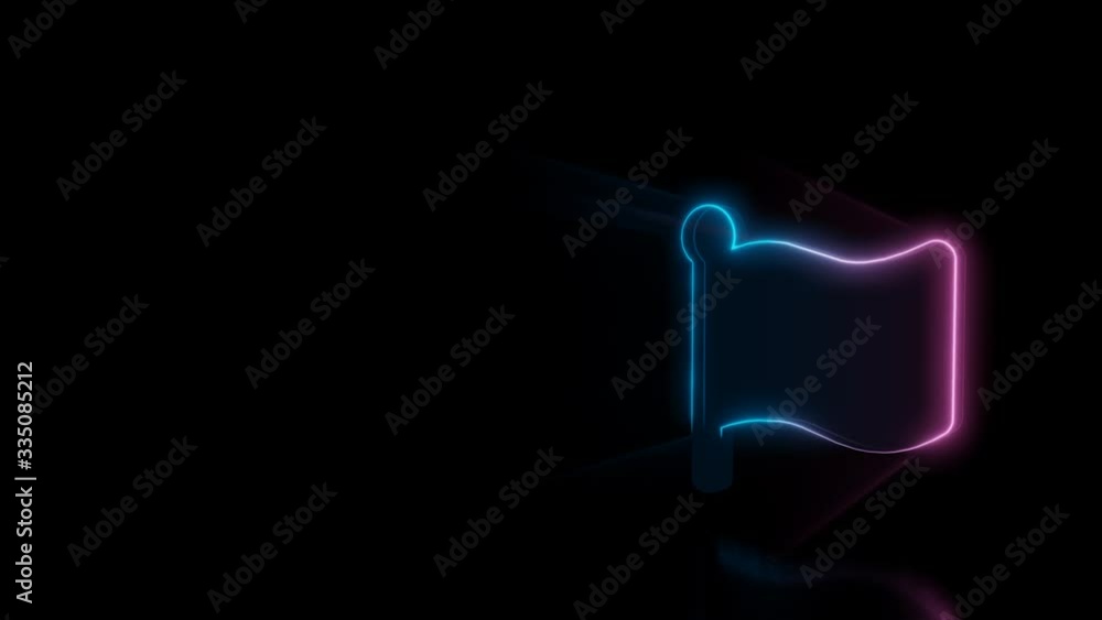 Poster abstract 3d rendering glowing blue purple neon symbol of billowy flag with glowing outlines with ray