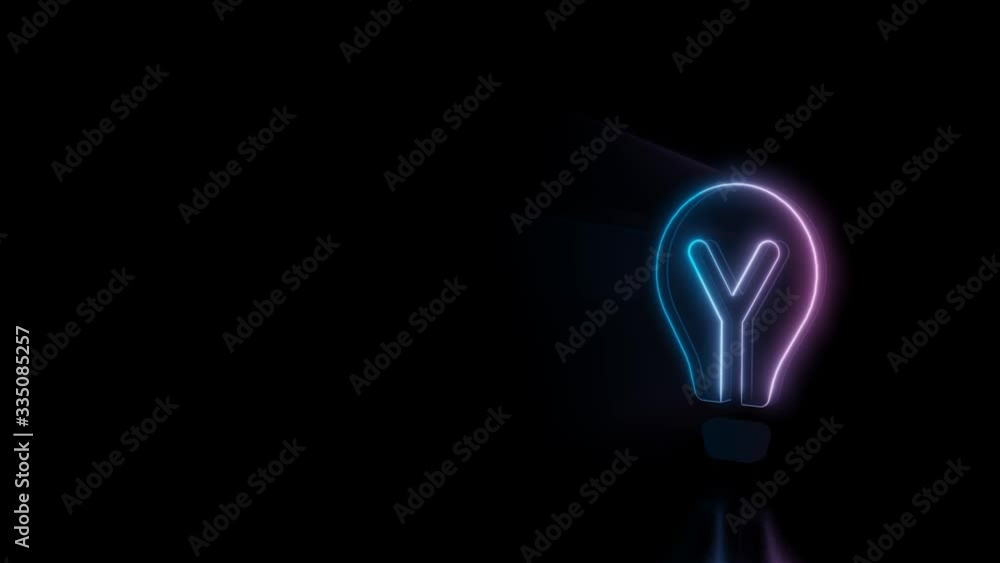 Poster abstract 3d rendering glowing blue purple neon symbol of light bulb with glowing outlines with rays 