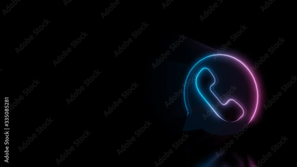 Poster abstract 3d rendering glowing blue purple neon symbol of communication bubble with headphone inside 