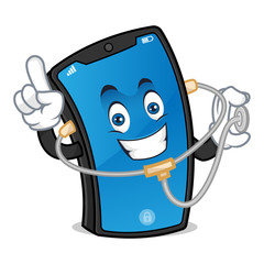 Smart phone mascot holding stethoscope and finding problem