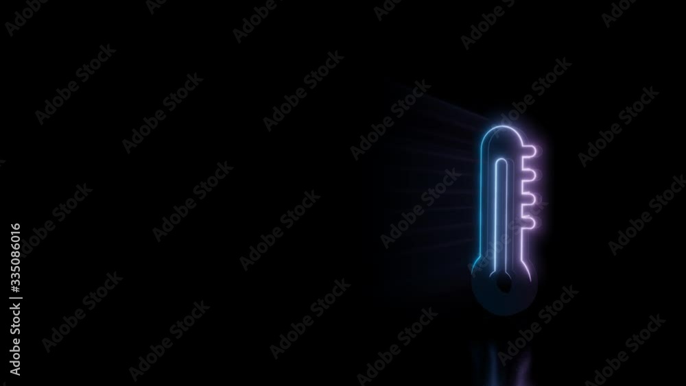 Poster abstract 3d rendering glowing blue purple neon symbol of thermometer with glowing outlines with rays