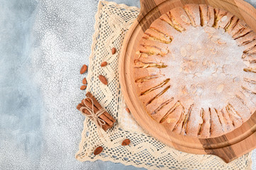 Homemade Organic Apple Pie with almond and cinnamon. Dessert Ready to Eat