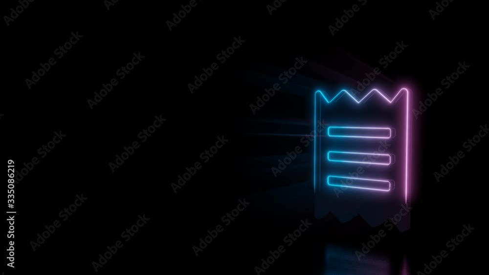 Poster abstract 3d rendering glowing blue purple neon symbol of paper bill piece with glowing outlines with
