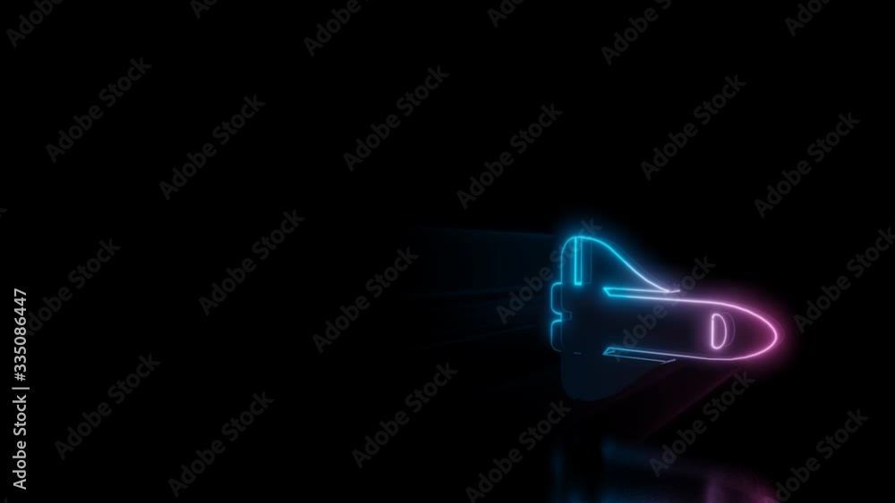 Poster abstract 3d rendering glowing blue purple neon symbol of space shuttle with glowing outlines with ra