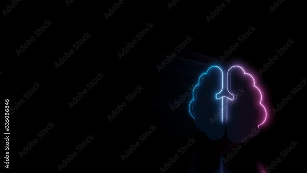 Poster abstract 3d rendering glowing blue purple neon symbol of brain hemisphere with glowing outlines with