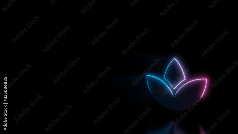 Poster abstract 3d rendering glowing blue purple neon symbol of lotus flower with glowing outlines with ray