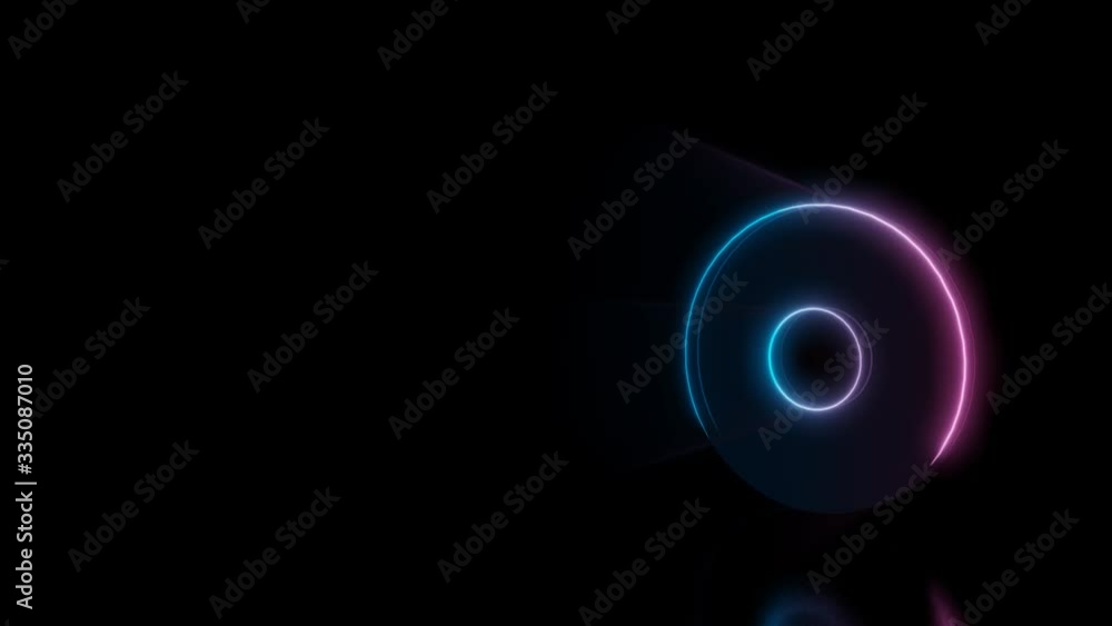 Poster abstract 3d rendering glowing blue purple neon symbol of circle with hole in the middle with glowing