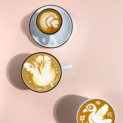 Different types of coffee and cappuccino.