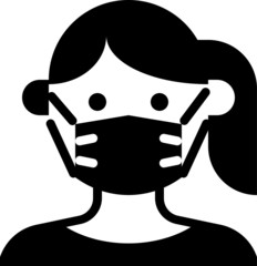 Black and White Clip-art Illustration of Woman Wearing Protective Medicinal Mask for Fight Corona-virus