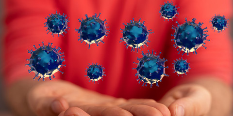 Group of virus cells. 3D illustration of virus cells.