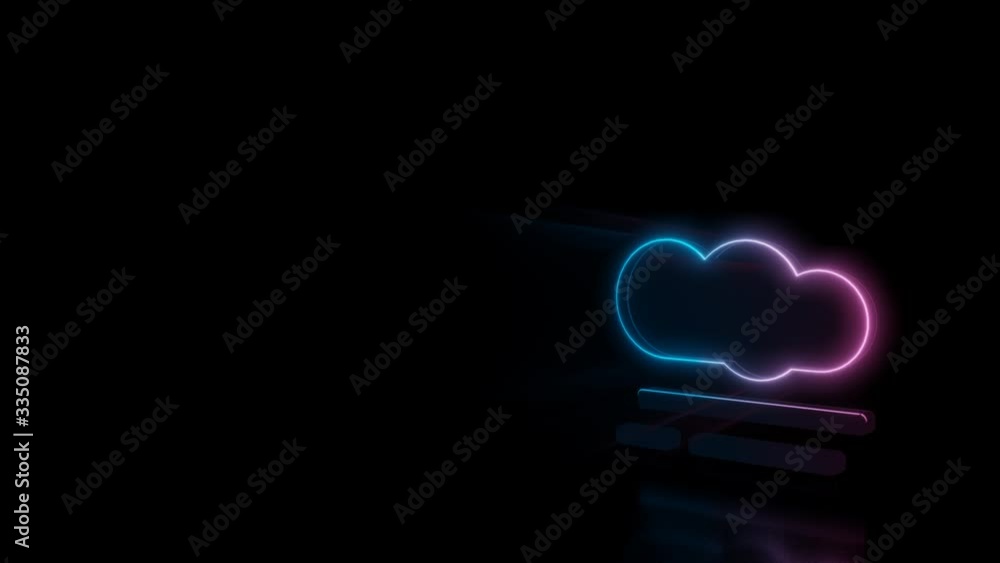 Poster abstract 3d rendering glowing blue purple neon symbol of cloud and smoke lines with glowing outlines