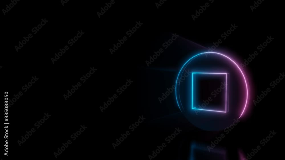 Poster abstract 3d rendering glowing blue purple neon symbol of stop sign in circle with glowing outlines w