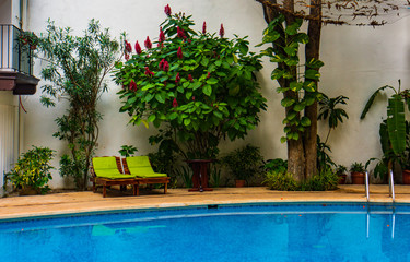 pool scene on hotel patio