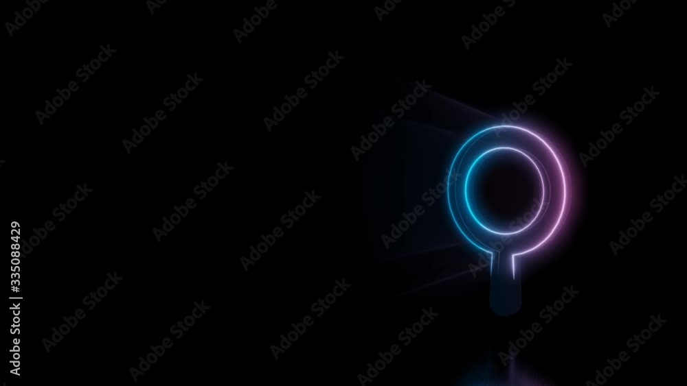 Poster abstract 3d rendering glowing blue purple neon symbol of magnifying glass with glowing outlines with