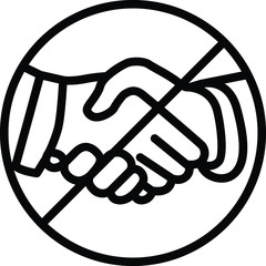 Black and White Clip-art Illustration of Forbidden Shaking Hands due to Corona-virus Outbreak Sign