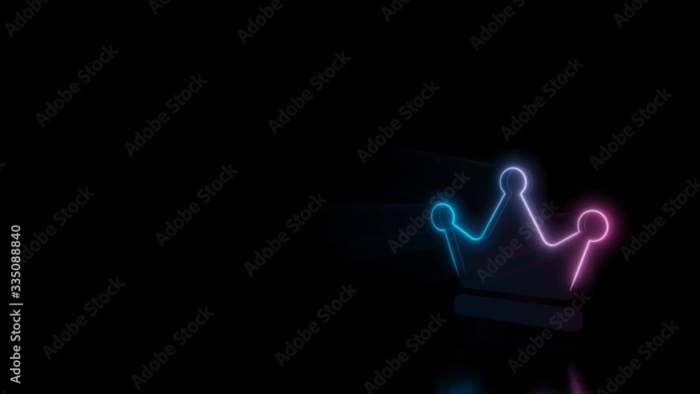 Poster abstract 3d rendering glowing blue purple neon symbol of crown with three tips with glowing outlines