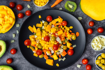 Fruit and vegetables salad with ingredients