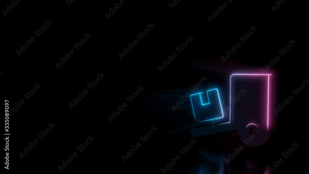 Poster abstract 3d rendering glowing blue purple neon symbol of truck loading with glowing outlines with ra