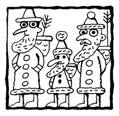 three santa claus funny cartoon grotesque