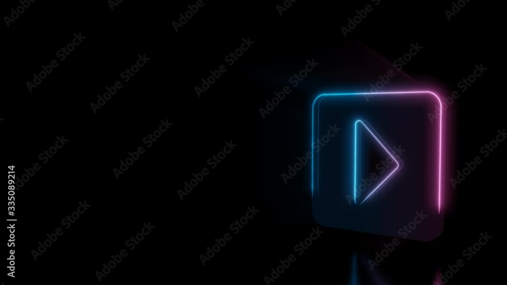 Poster abstract 3d rendering glowing blue purple neon symbol of caret square right with glowing outlines wi