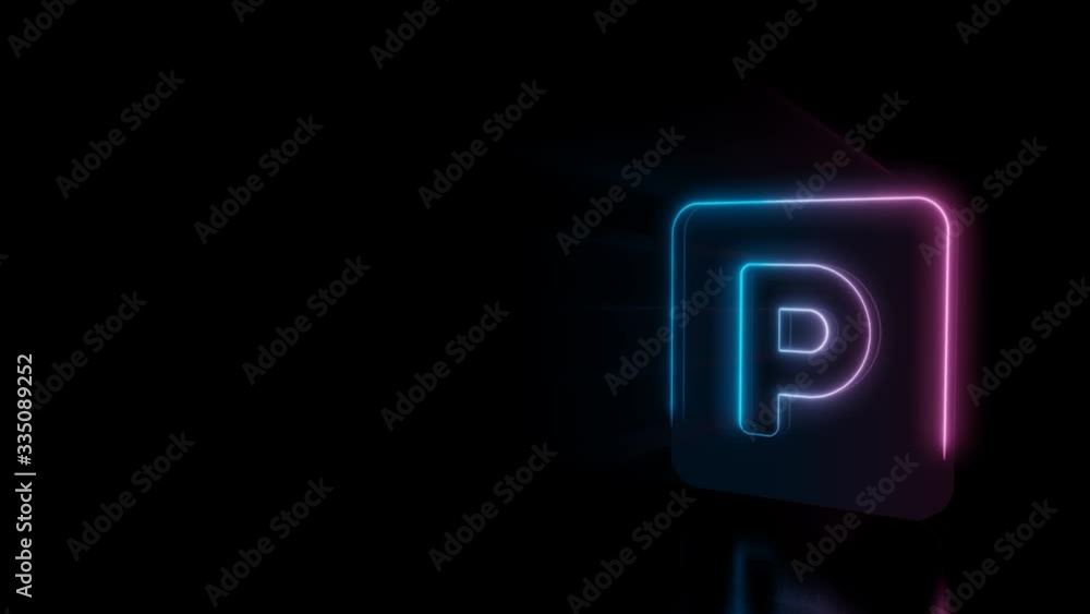 Poster abstract 3d rendering glowing blue purple neon symbol of parking in rounded square with glowing outl