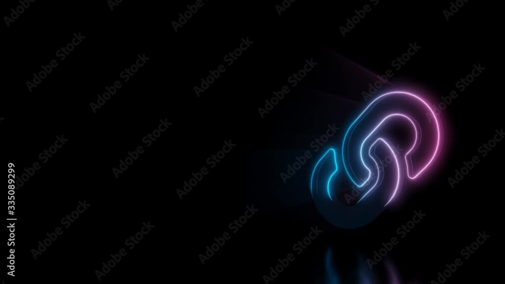 Poster abstract 3d rendering glowing blue purple neon symbol of two thick chain links with glowing outlines