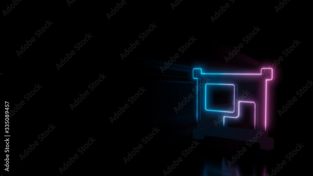Poster abstract 3d rendering glowing blue purple neon symbol of two joined images with glowing outlines wit