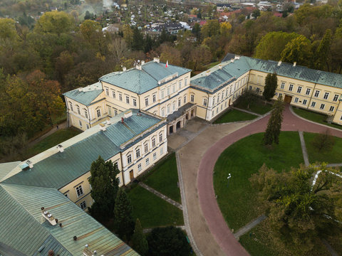 Aerial view to Czartoryski Palace in Pulawy, Poland