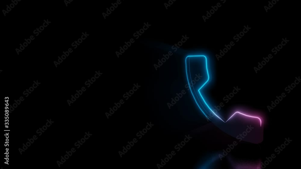 Poster abstract 3d rendering glowing blue purple neon symbol of phone call button with glowing outlines wit