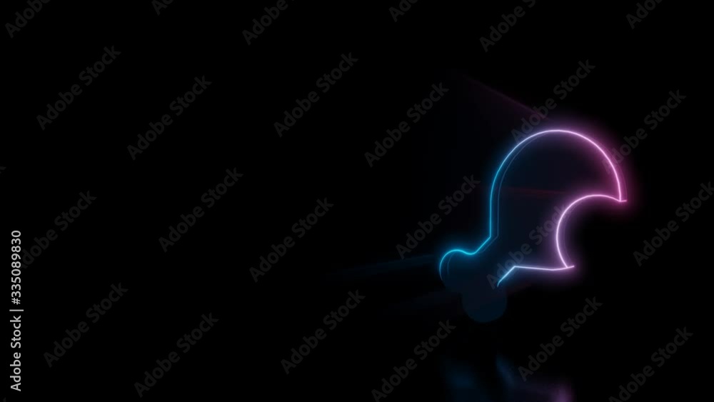 Poster abstract 3d rendering glowing blue purple neon symbol of fried chicken leg with bite with glowing ou